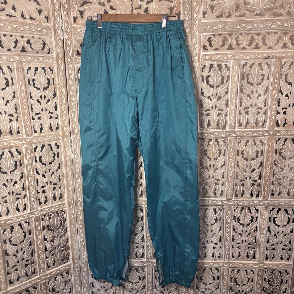 Vtg London Fog Track Pants Mens L Nylon Teal Baggy Relaxed 90s Windbreaker Y2K